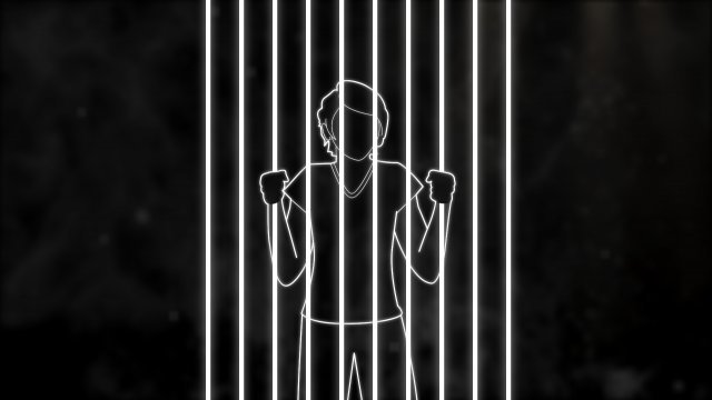 An illustration of a girl behind bars.