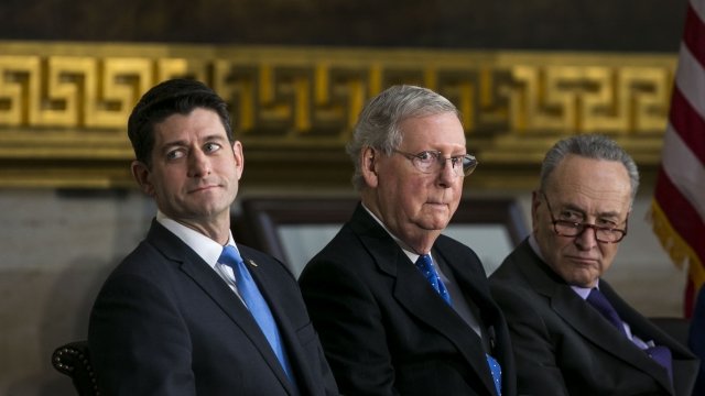 From left, Rep. Paul Ryan, Sen. Mitch McConnell and Sen. Chuck Schumer