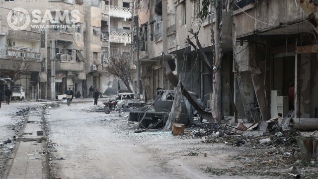 Civilian homes burned out in Eastern Ghouta, Syria