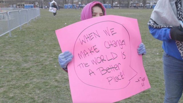 A 7-year-old holding sign at Chicago March for Our Lives