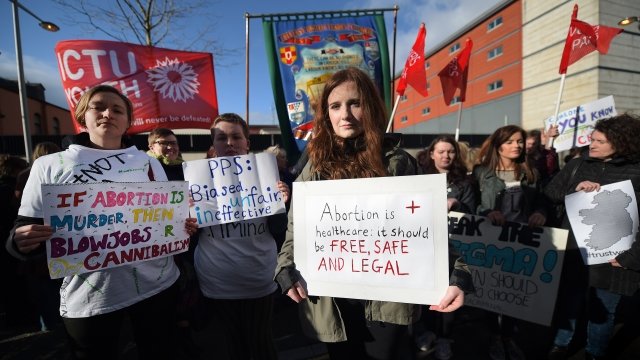 Pro choice supporters protest in Ireland.