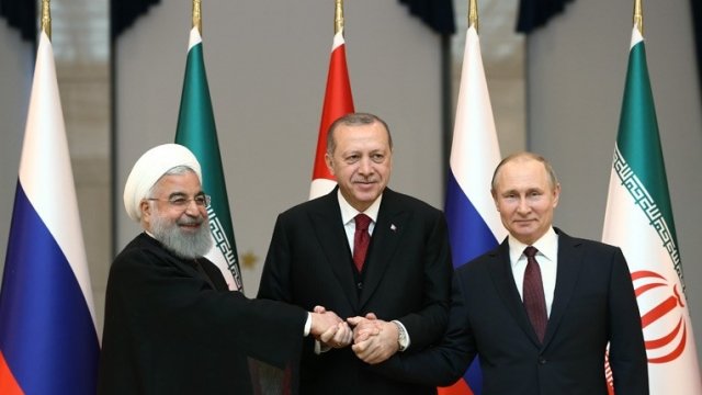 Iranian President Hassan Rouhani, Turkish President Recep Tayyip Erdoğan and Russian President Vladimir Putin