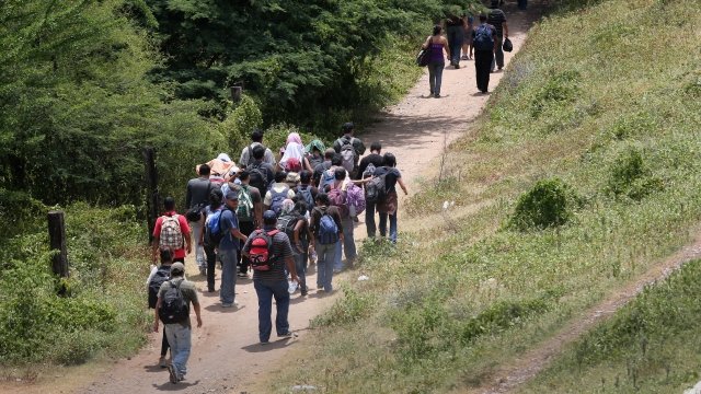Central American migrants walking