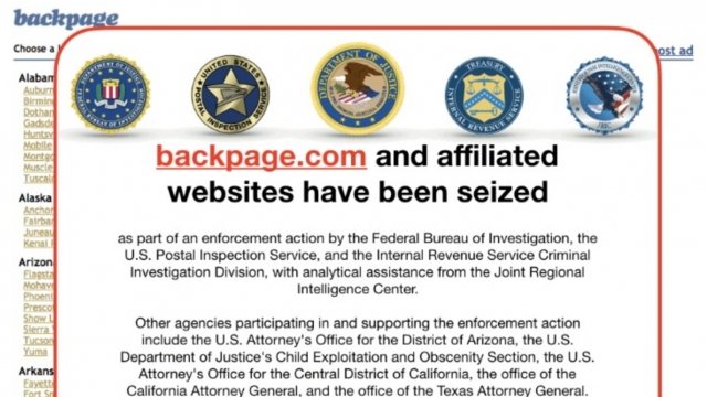 Department of Justice notice on Backpage website