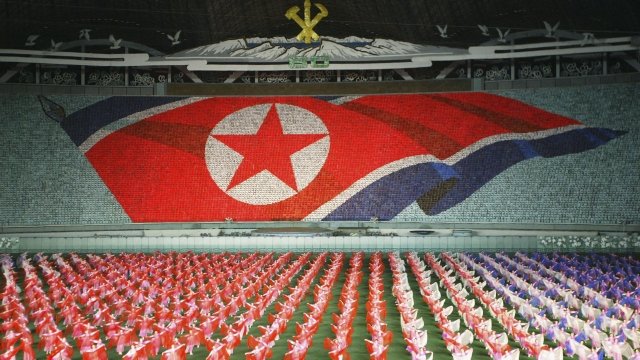 North Koreans perform during a festival