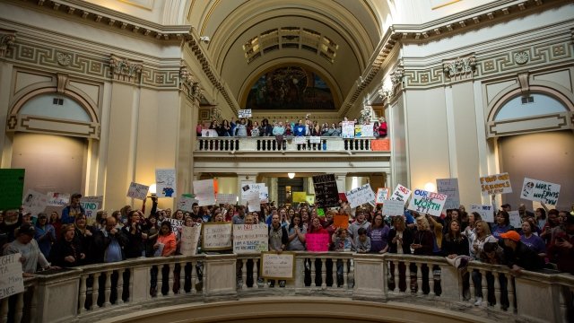 Teachers rally at the Oklahoma state capitol building