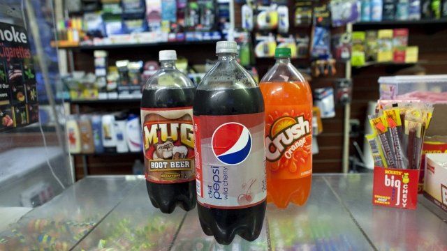 Soda sits on a counter at a bodega in New York City.