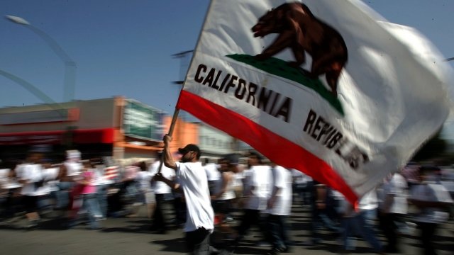California state flag during demonstration