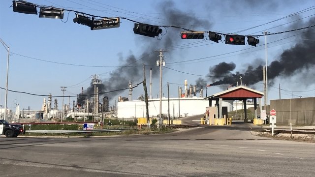 Smoke rises after a refinery explosion in Texas City, Texas