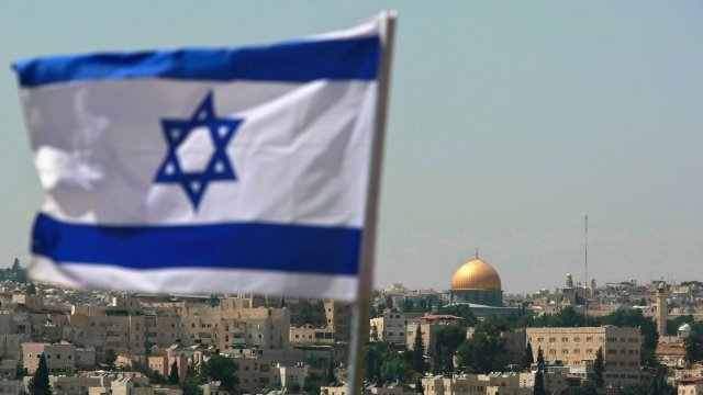 Aerial view of Israeli flag outside of Jerusalem