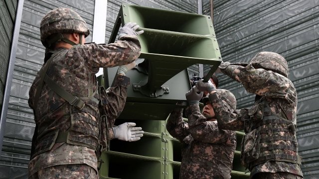 Speakers on the South Korean side of the border getting dismantled