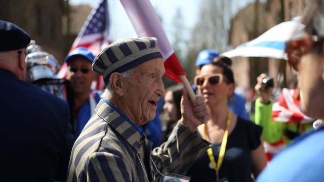 Holocaust survivor Ed Mosberg awaits the beginning of the March of the Living.
