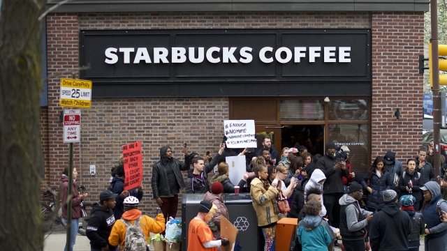 Protesters outside Philadelphia Starbucks