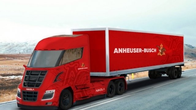 A drawing of a hydrogen-powered Anheuser-Busch truck