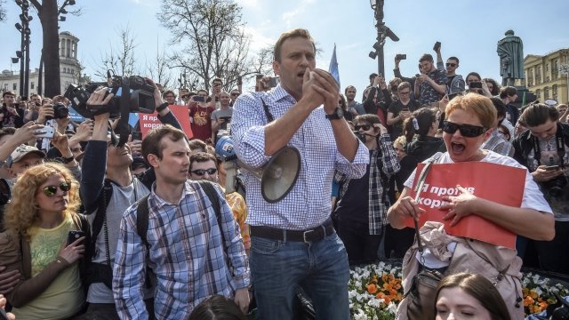 Navalny speaking at protest