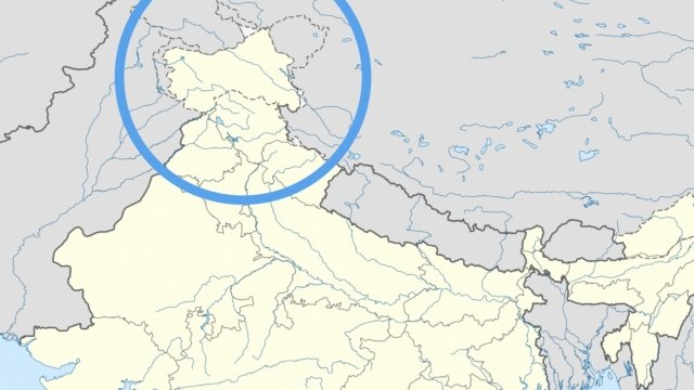 India-administered-Kashmir highlighted on map of India