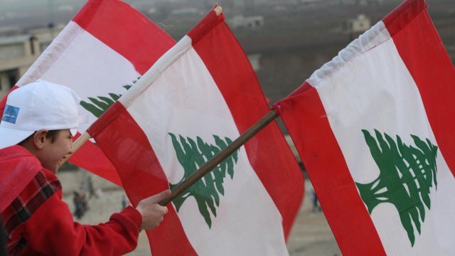 Child holding Lebanese flag