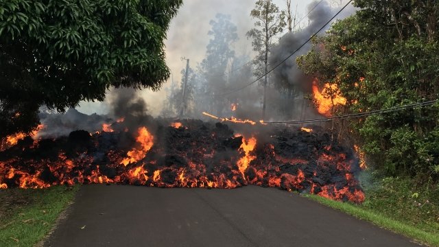 Lava on the road near the Kilauea volcano