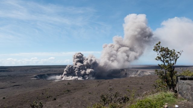 Ash plume rising from Kilauea's summit