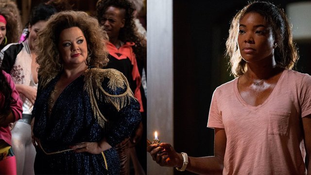 Gabrielle Union in "Breaking In" and Melissa McCarthy in "Life of the Party"