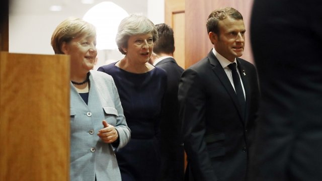 From left, Angela Merkel, Theresa May and Emmanuel Macron
