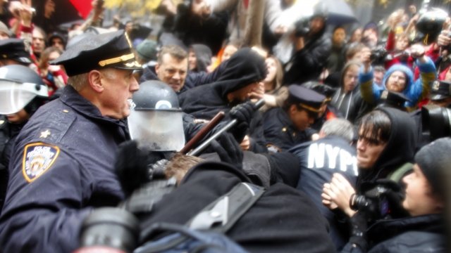 Police and protesters clash in New York City