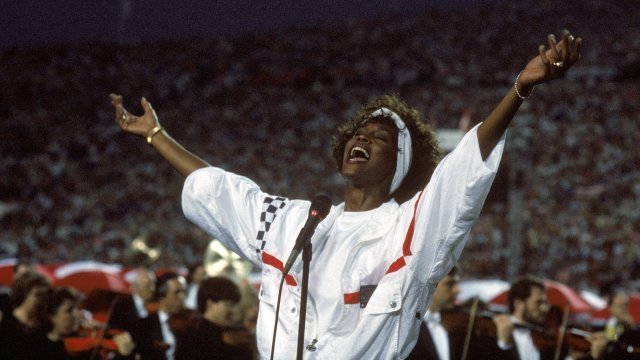 Whitney Houston singing at the Super Bowl