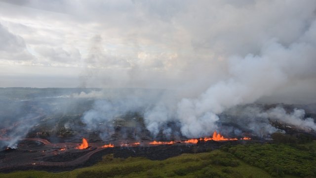 Lava flow from fissure in eastern Hawaii