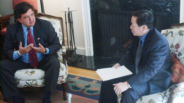 New Mexico Gov. Bill Richardson meets with North Korean First Secretary Mun Jong Chol at the governor's mansion in 2003.