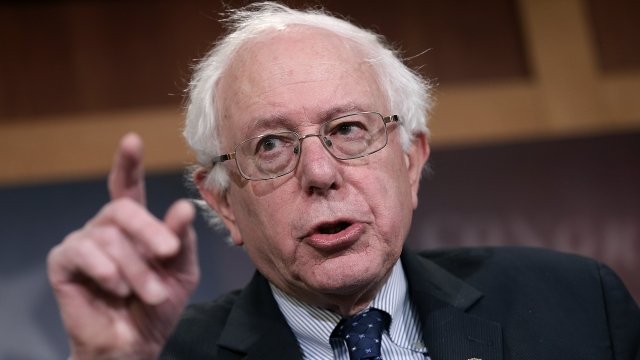 Sen. Bernie Sanders answers questions during a press conference.