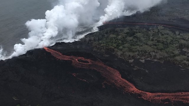 Lava reaches the ocean in Hawaii