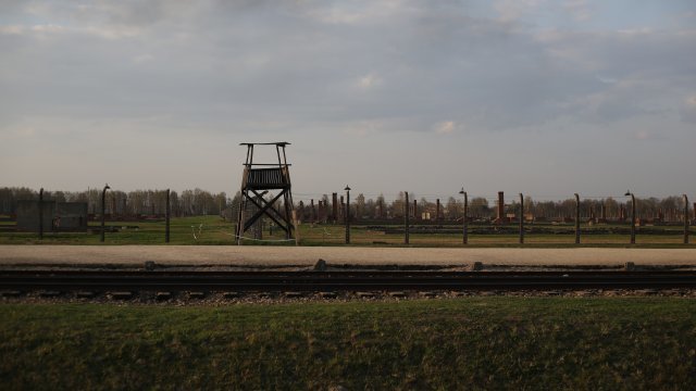 A guard tower at Birkenau extermination camp in Poland