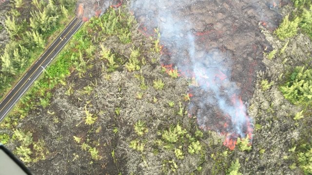 Lava from Hawaii volcano as seen from an aerial view