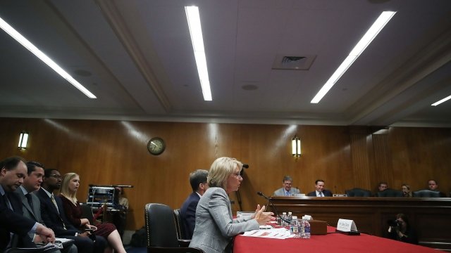 Secretary of Education Betsy DeVos testifies before a Senate subcommittee