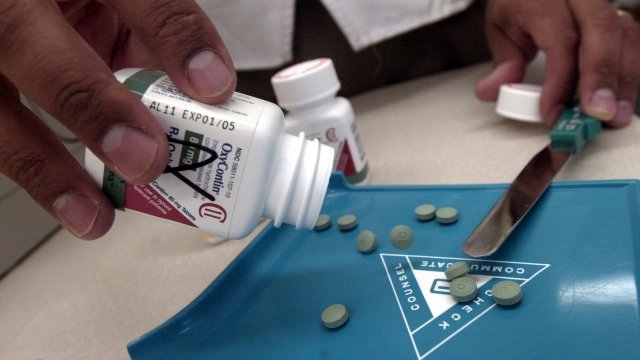 A pharmacist counts OxyContin pills