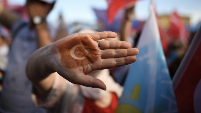 Turkish citizen with flag painted on hand