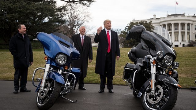 President Donald Trump speaks after meeting Harley-Davidson executives
