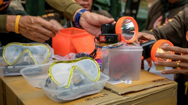 diving masks and flashlights prepared during rescue operation