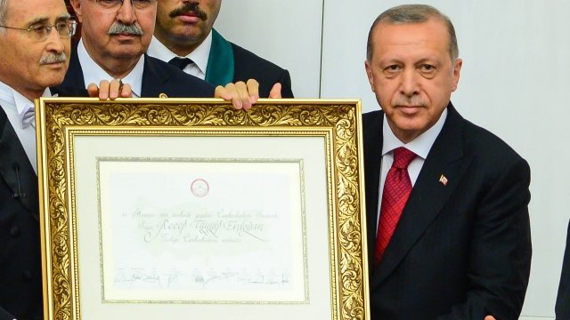 Turkey's President Recep Tayyip Erdogan receives his oath.