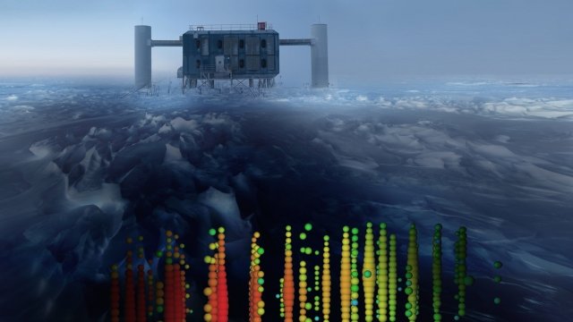 The IceCube Lab and a readout of a neutrino event