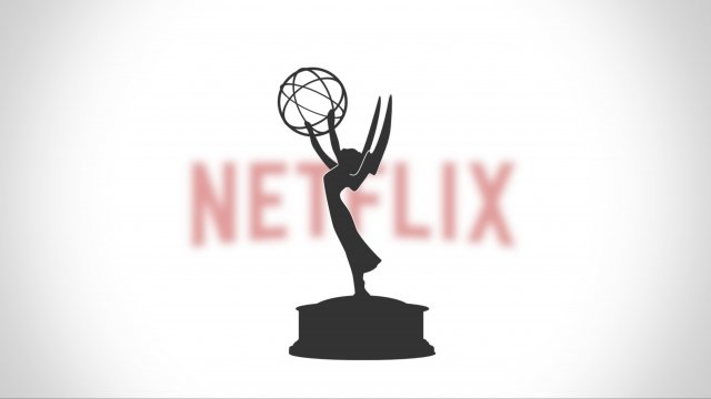 Emmy Award in front of Netflix logo.