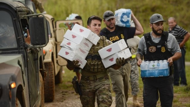 Aid workers distribute supplies in Puerto Rico