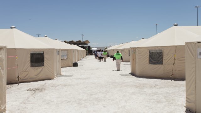 A "tent city" housing migrants