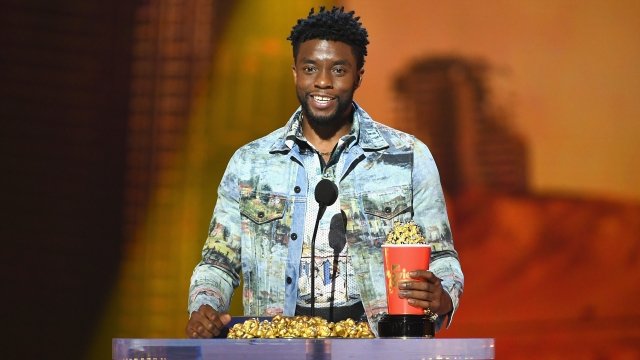 Actor Chadwick Boseman accepts the Best Performance in a Movie award for 'Black Panther' during the 2018 MTV Movie Awards.