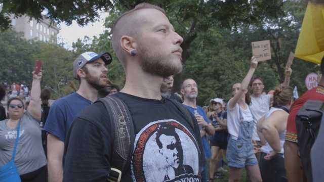 Former neo-Nazi Joshua Turner attends counter-protests at Unite the Right 2 in Washington, D.C.