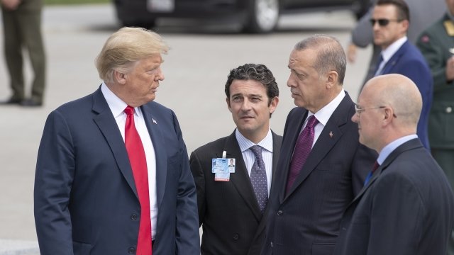 U.S. President Donald Trump and Turkish President Recep Tayyip Erdogan at NATO summit