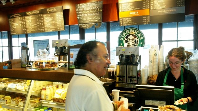 Starbucks employee and customer