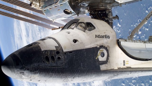 Space shuttle Atlantis docked to the International Space Station