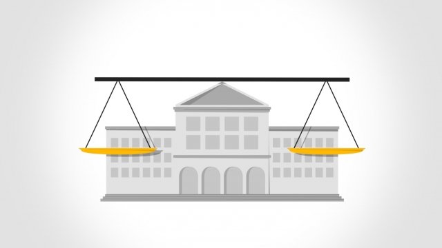 College building and judicial scale graphic