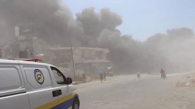 A cloud of smoke after bombing in Syria
